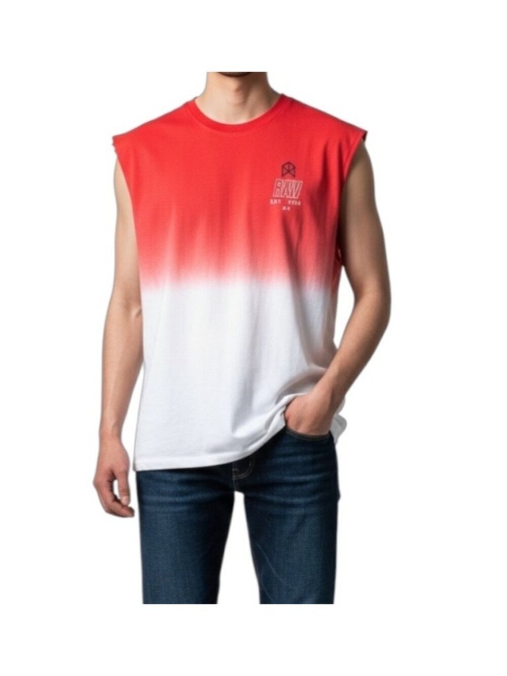 RAWGEAR Dip Dye Muscle Tank Tee~Size XL~Red Orange Gym RG339 Bradley Martyn~L307